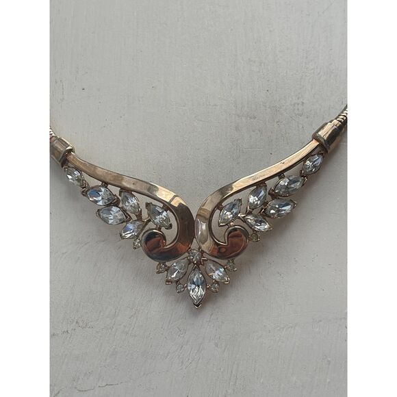 Vintage Crown Trifari Philippe GOLD & Rhinestone Marquis Stone Choker Necklace - Picture 4 of 15